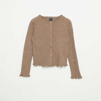 Gilet en maille côtelée à manches longues BEIGE