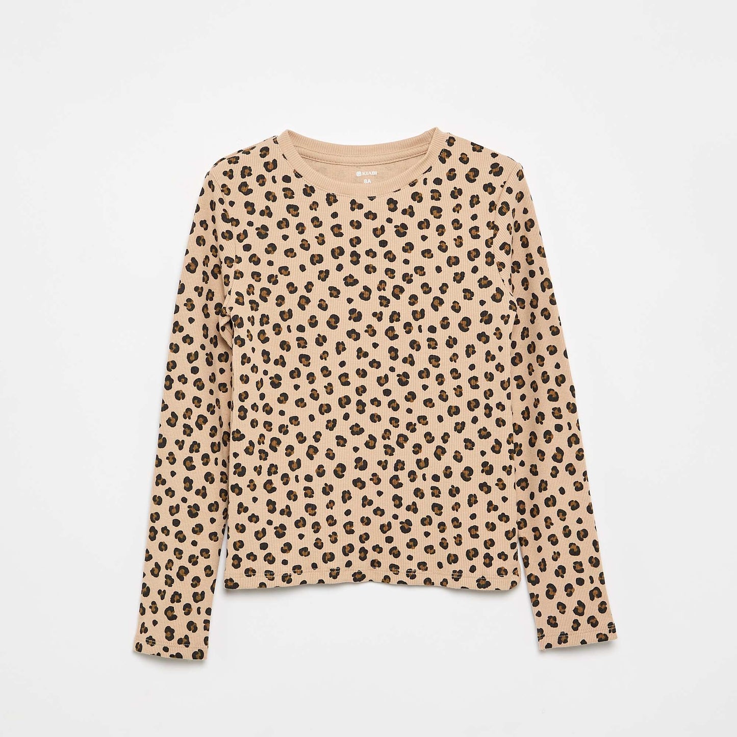 T-shirt à manches longues en maille côtelée BEIGE