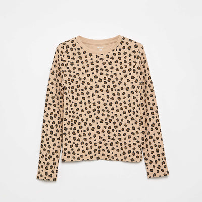 T-shirt à manches longues en maille côtelée BEIGE