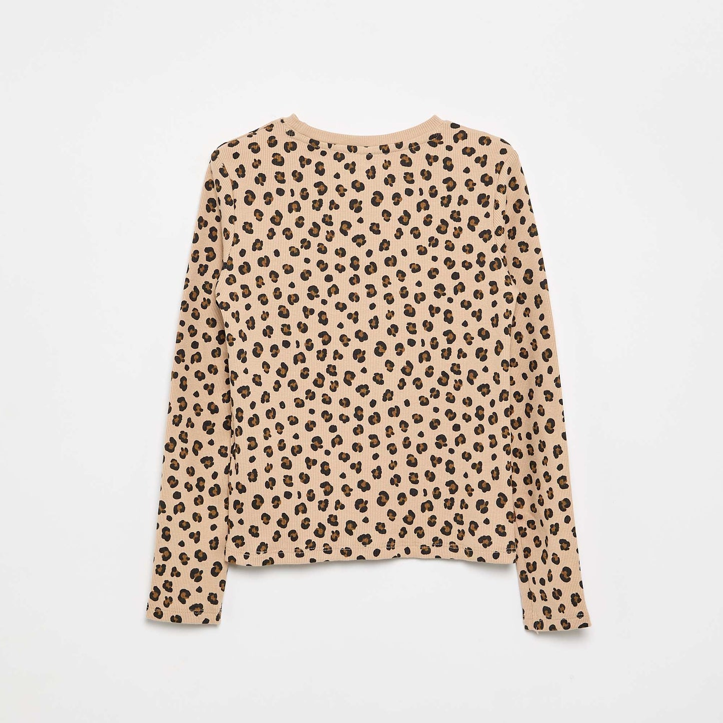 T-shirt à manches longues en maille côtelée BEIGE
