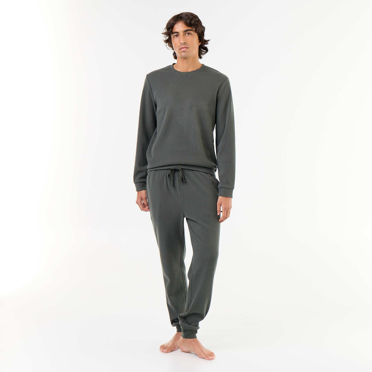 Ensemble pyjama long t-shirt + pantalon gaufrés - 2 pièces VERT