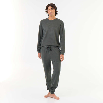 Ensemble pyjama long t-shirt + pantalon gaufrés - 2 pièces VERT