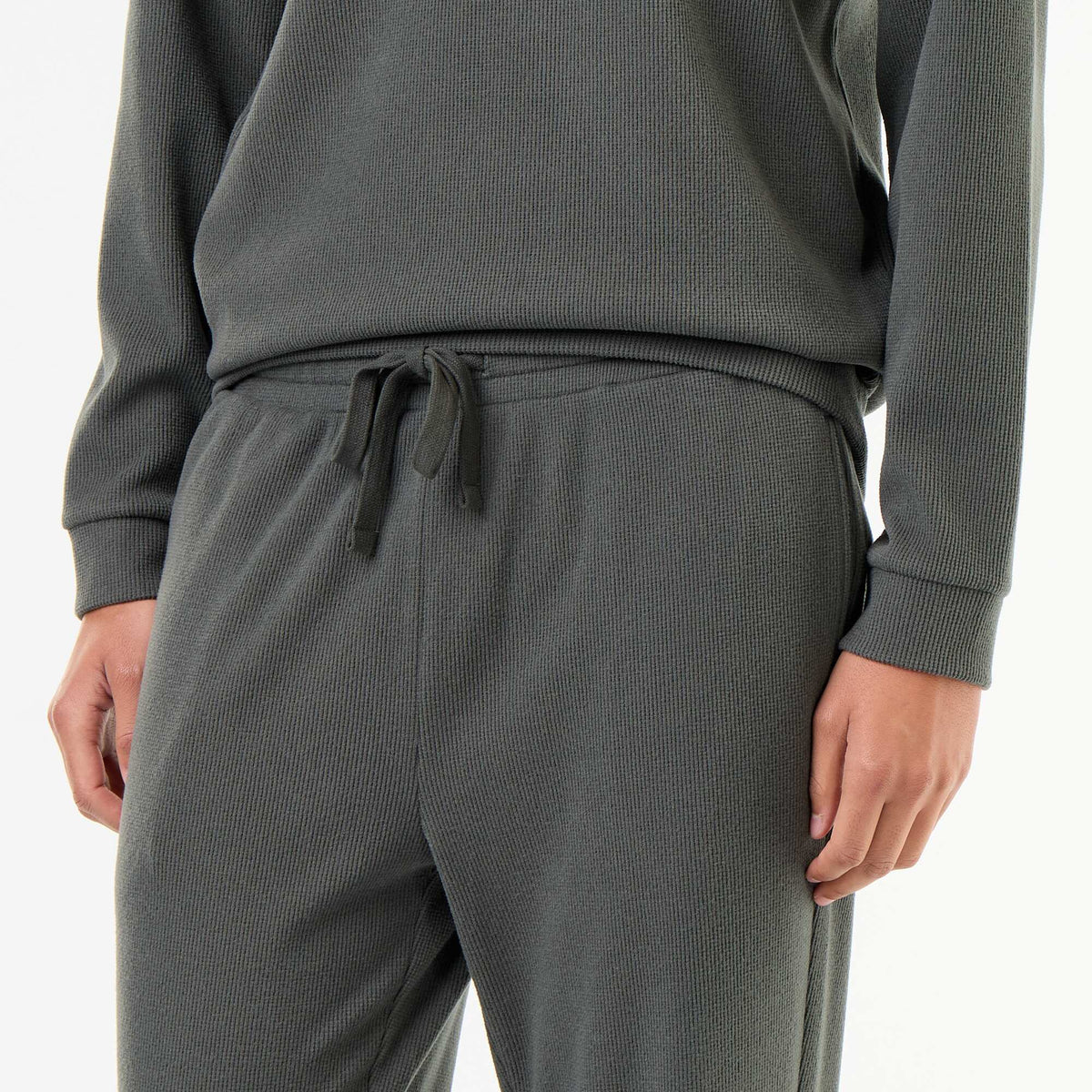 Ensemble pyjama long t-shirt + pantalon gaufrés - 2 pièces VERT