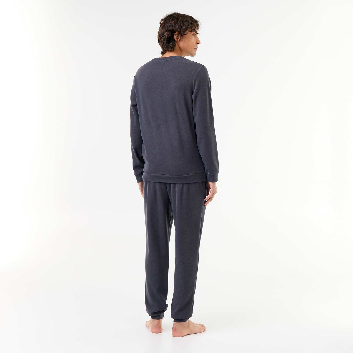 Ensemble pyjama long t-shirt + pantalon gaufrés - 2 pièces BLEU