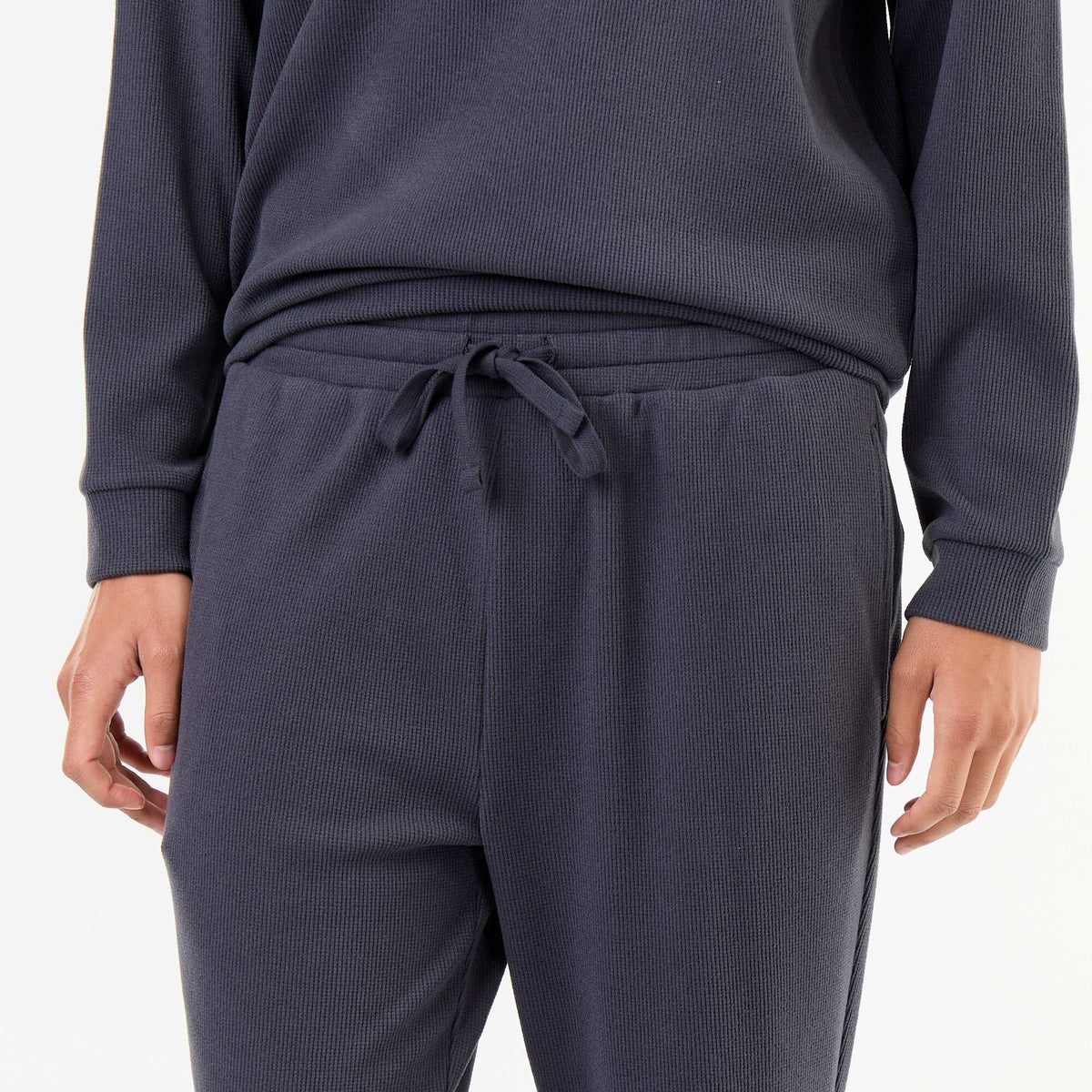 Ensemble pyjama long t-shirt + pantalon gaufrés - 2 pièces BLEU
