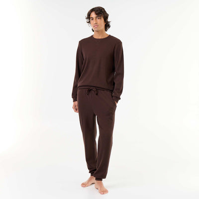 Ensemble pyjama long t-shirt + pantalon gaufrés - 2 pièces MARRON