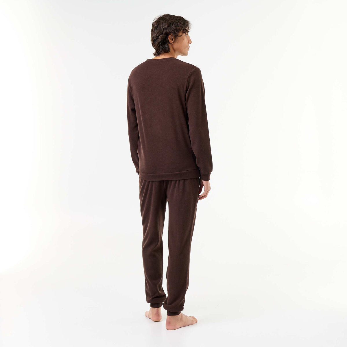 Ensemble pyjama long t-shirt + pantalon gaufrés - 2 pièces MARRON