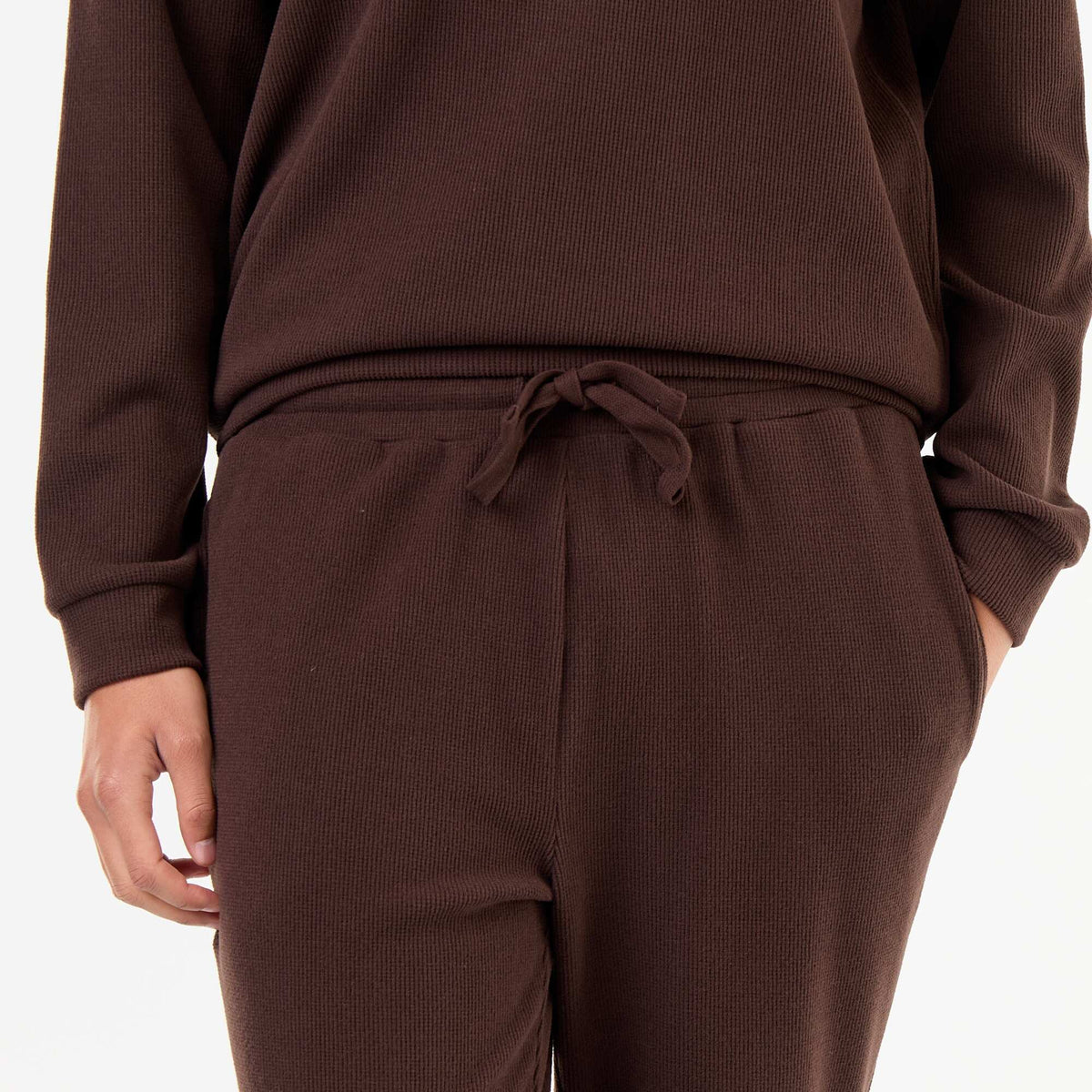 Ensemble pyjama long t-shirt + pantalon gaufrés - 2 pièces MARRON