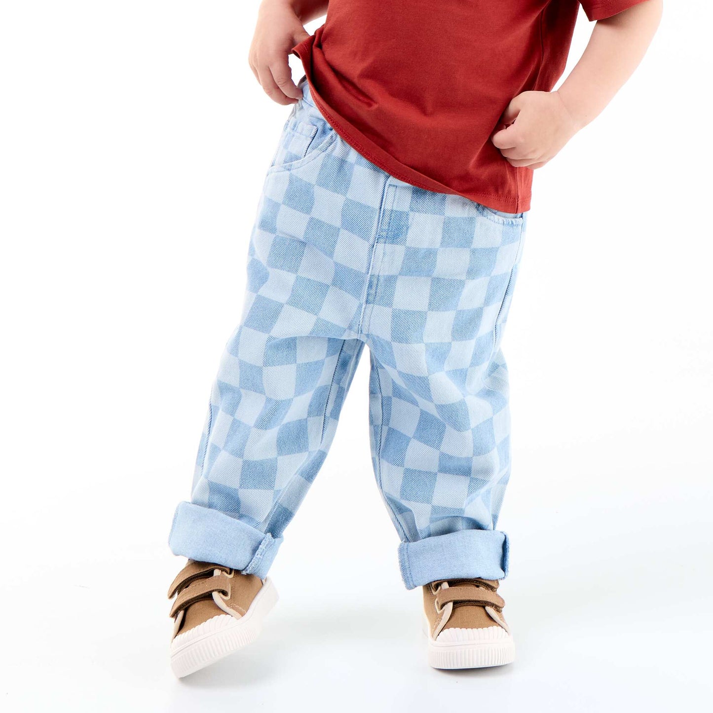 Pantalon en denim à carreaux BLEU