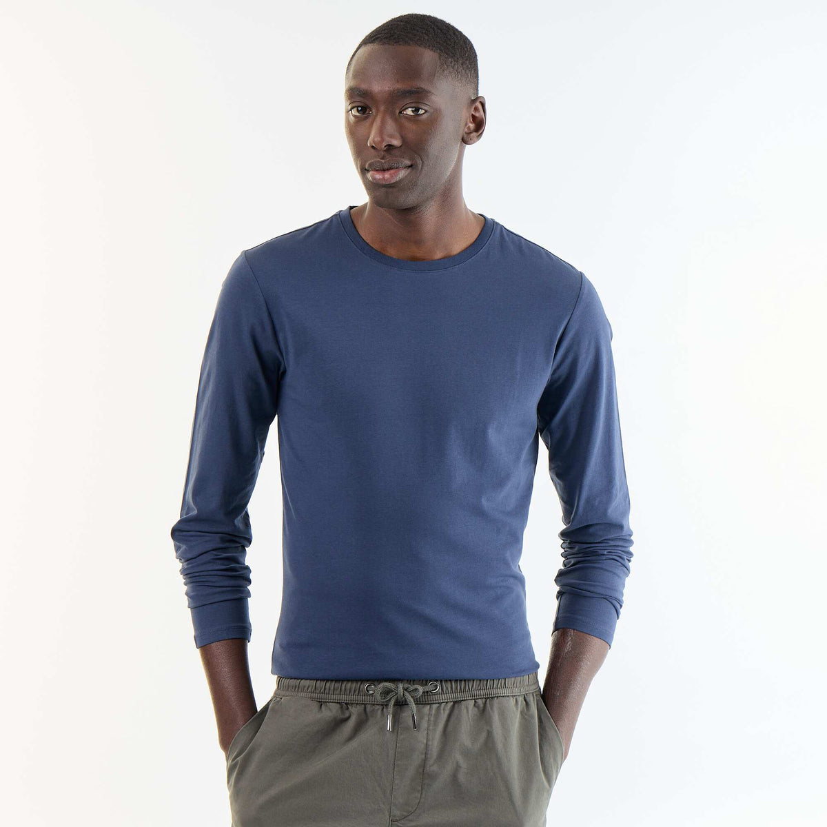 T-shirt à manches longues uni BLEU