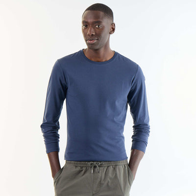 T-shirt à manches longues uni BLEU