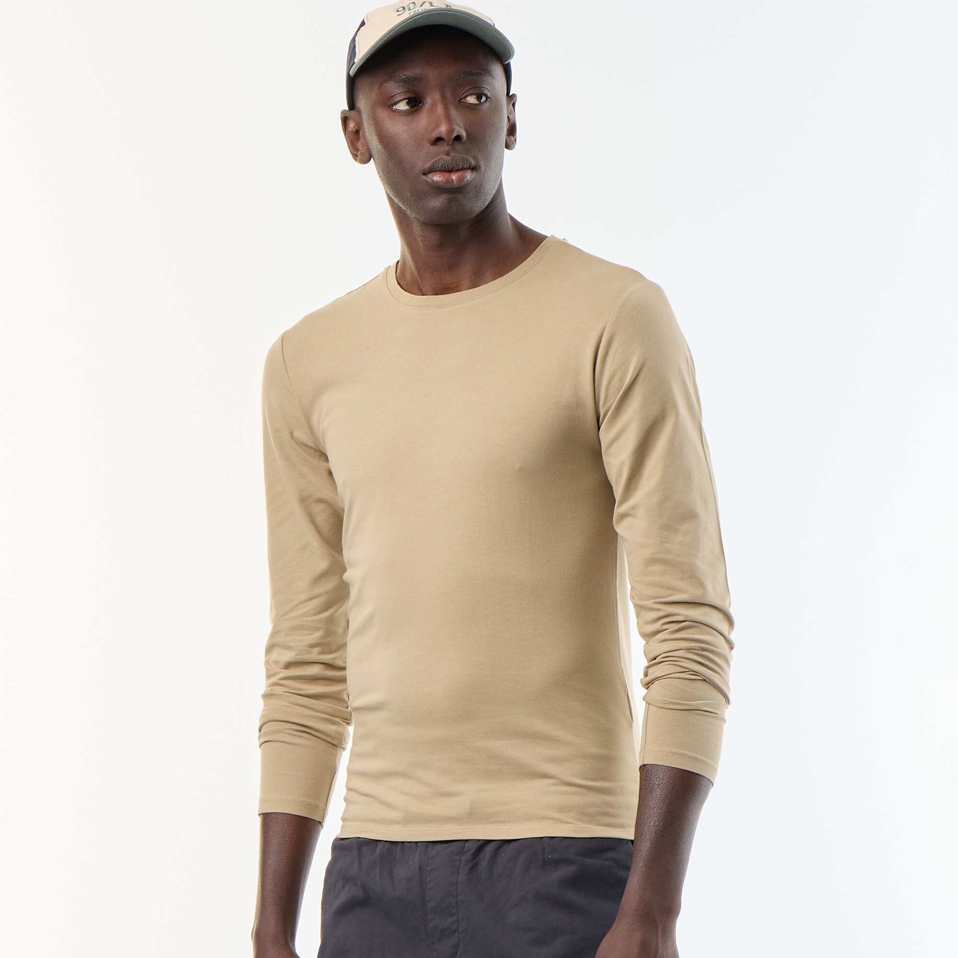 T-shirt à manches longues uni BEIGE