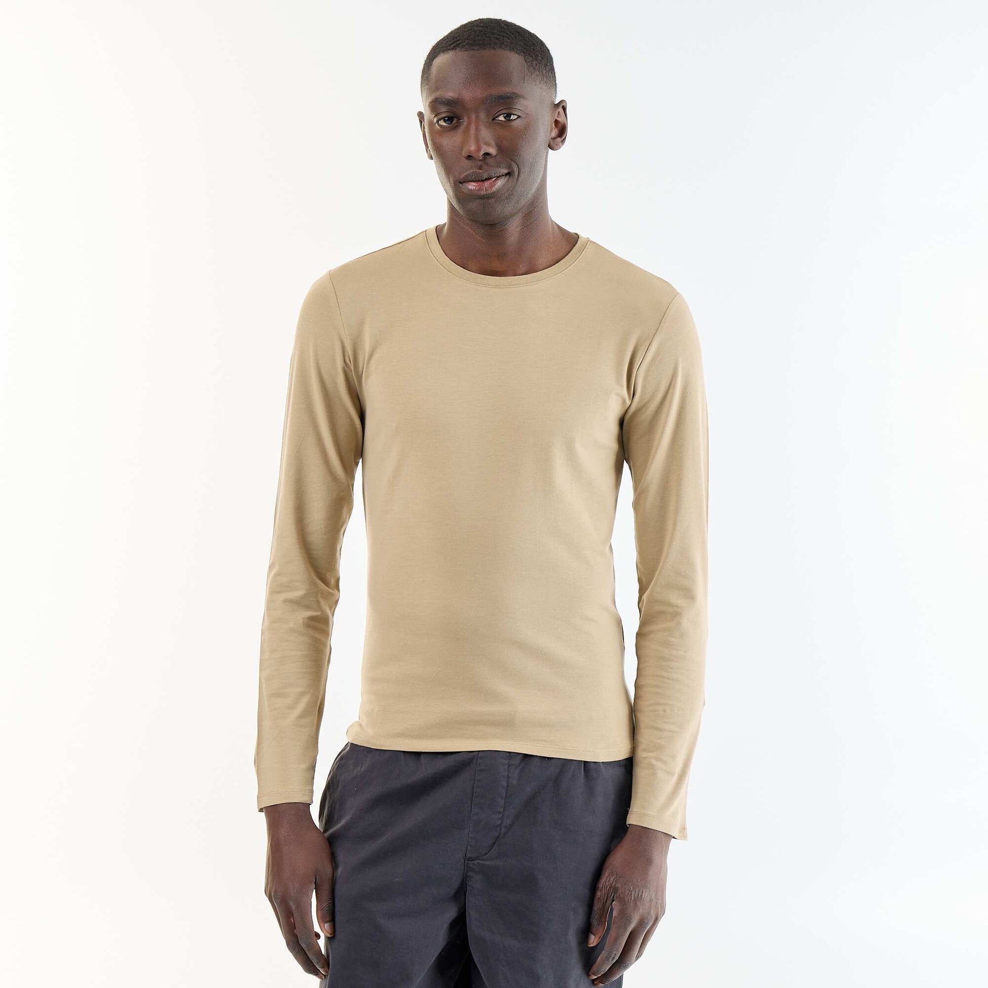 T-shirt à manches longues uni BEIGE
