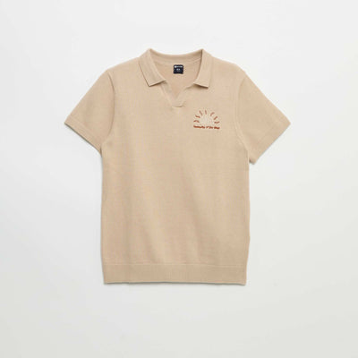 Pull forme polo à manches courtes BEIGE