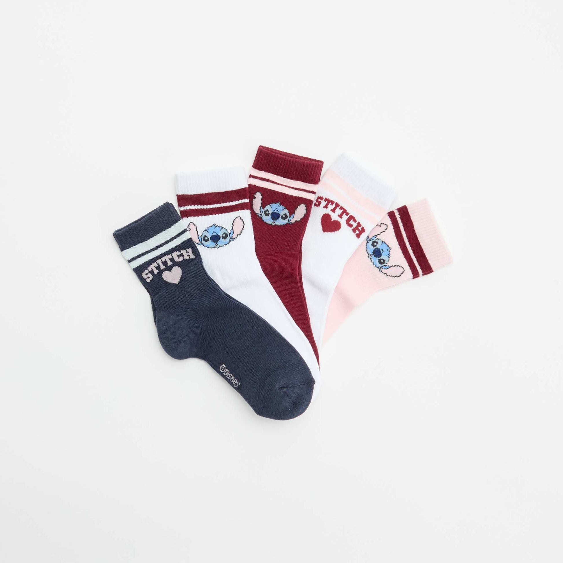 Lot de 5 chaussettes 'Stitch' 'Disney' ROSE