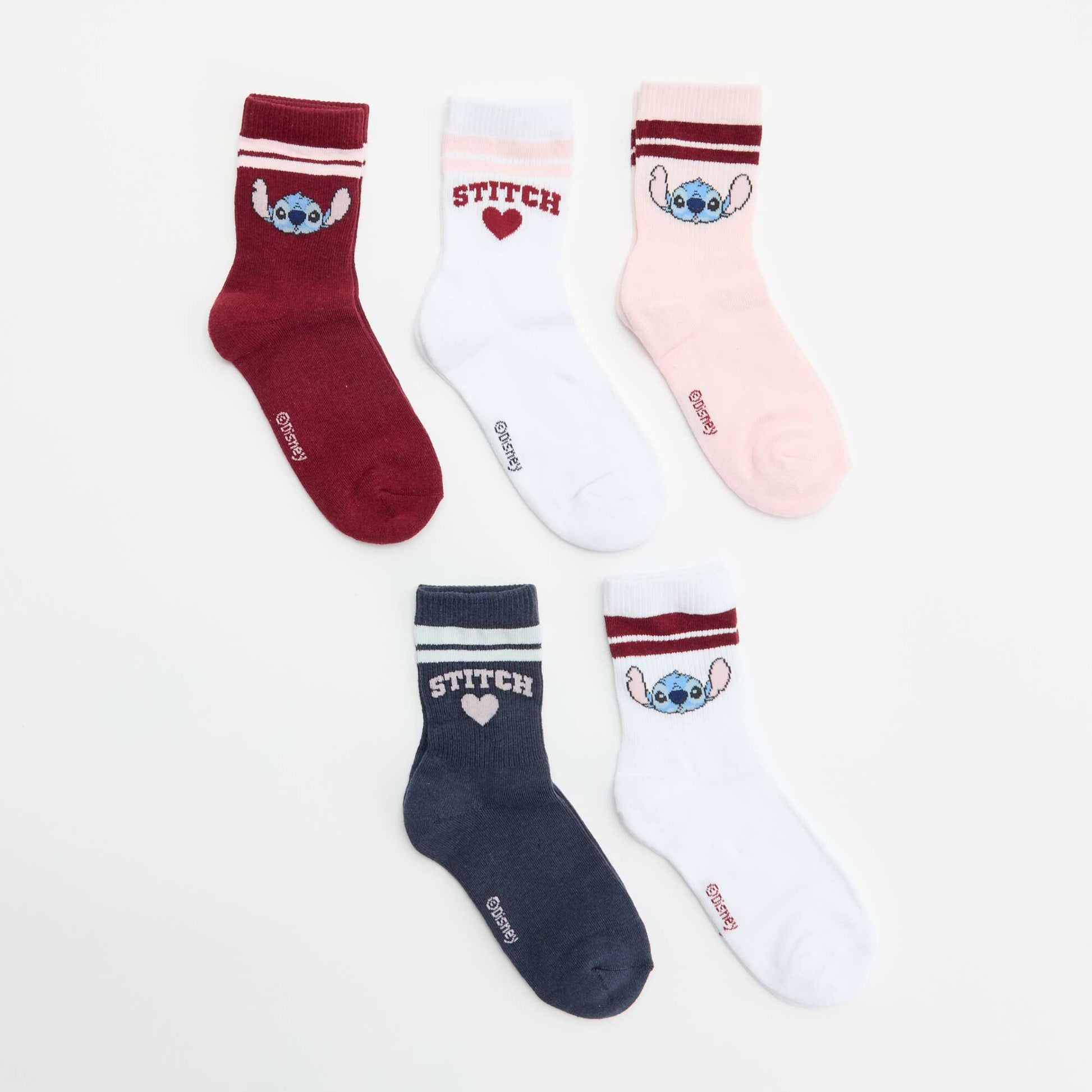 Lot de 5 chaussettes 'Stitch' 'Disney' ROSE