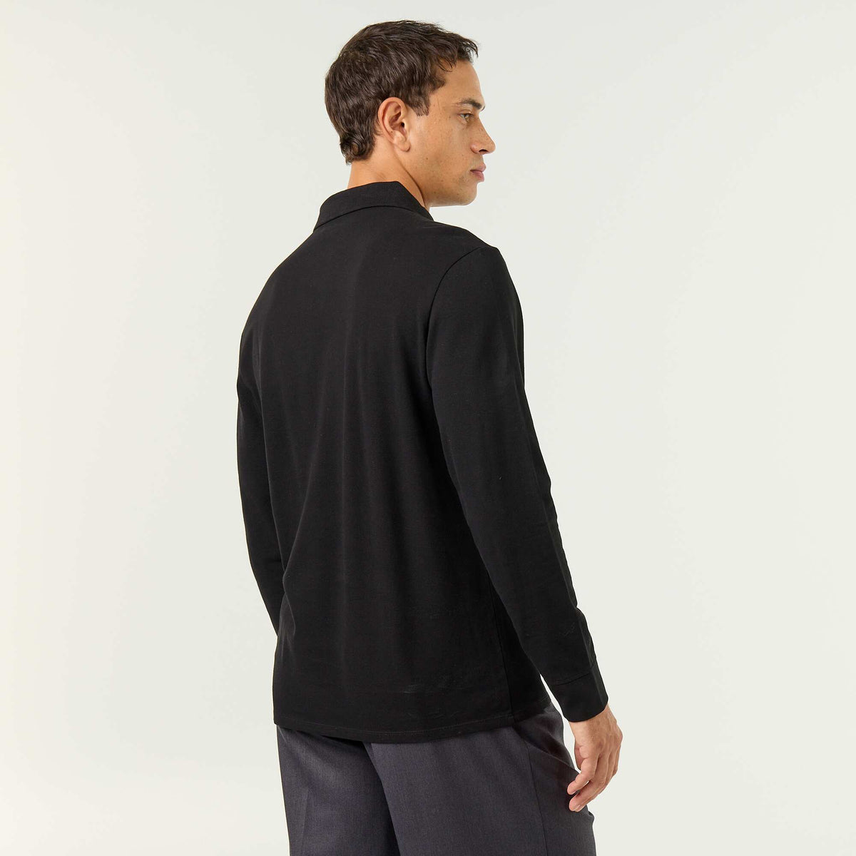 Polo en maille piquée manches longues NOIR