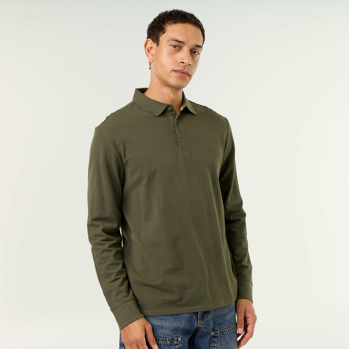 Polo en maille piquée manches longues VERT