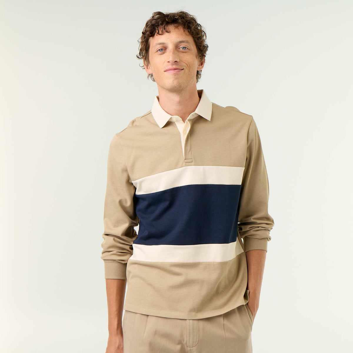 Polo style rugby manches longues BEIGE