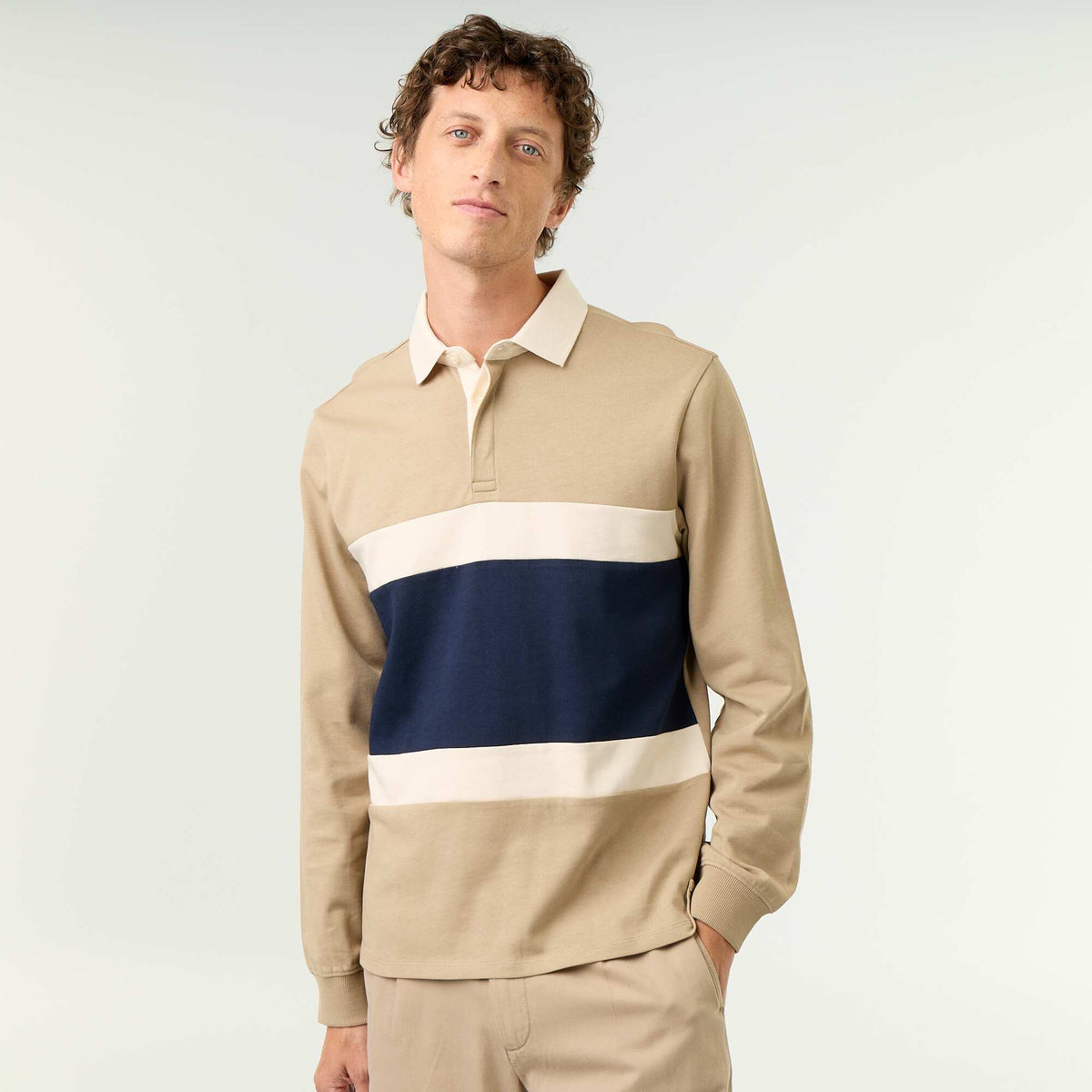 Polo style rugby manches longues BEIGE