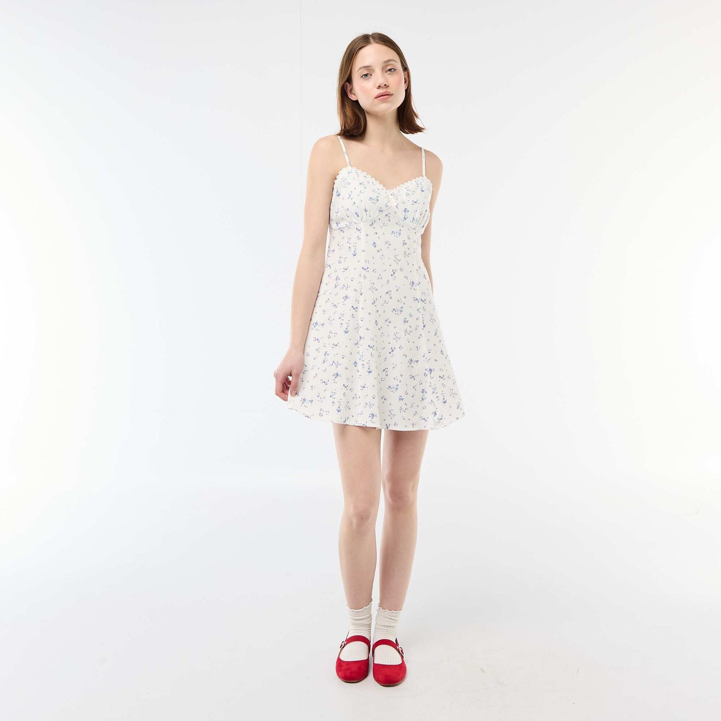 Robe fleurie en lin mélangé BLANC
