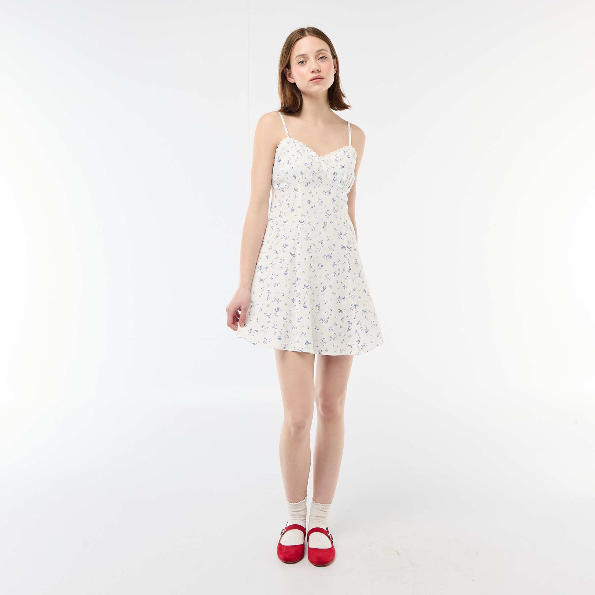 Robe fleurie en lin mélangé BLANC