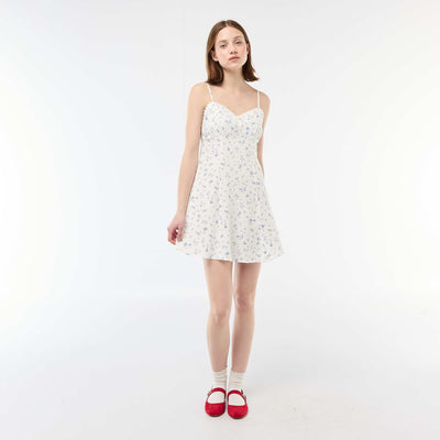 Robe fleurie en lin mélangé BLANC
