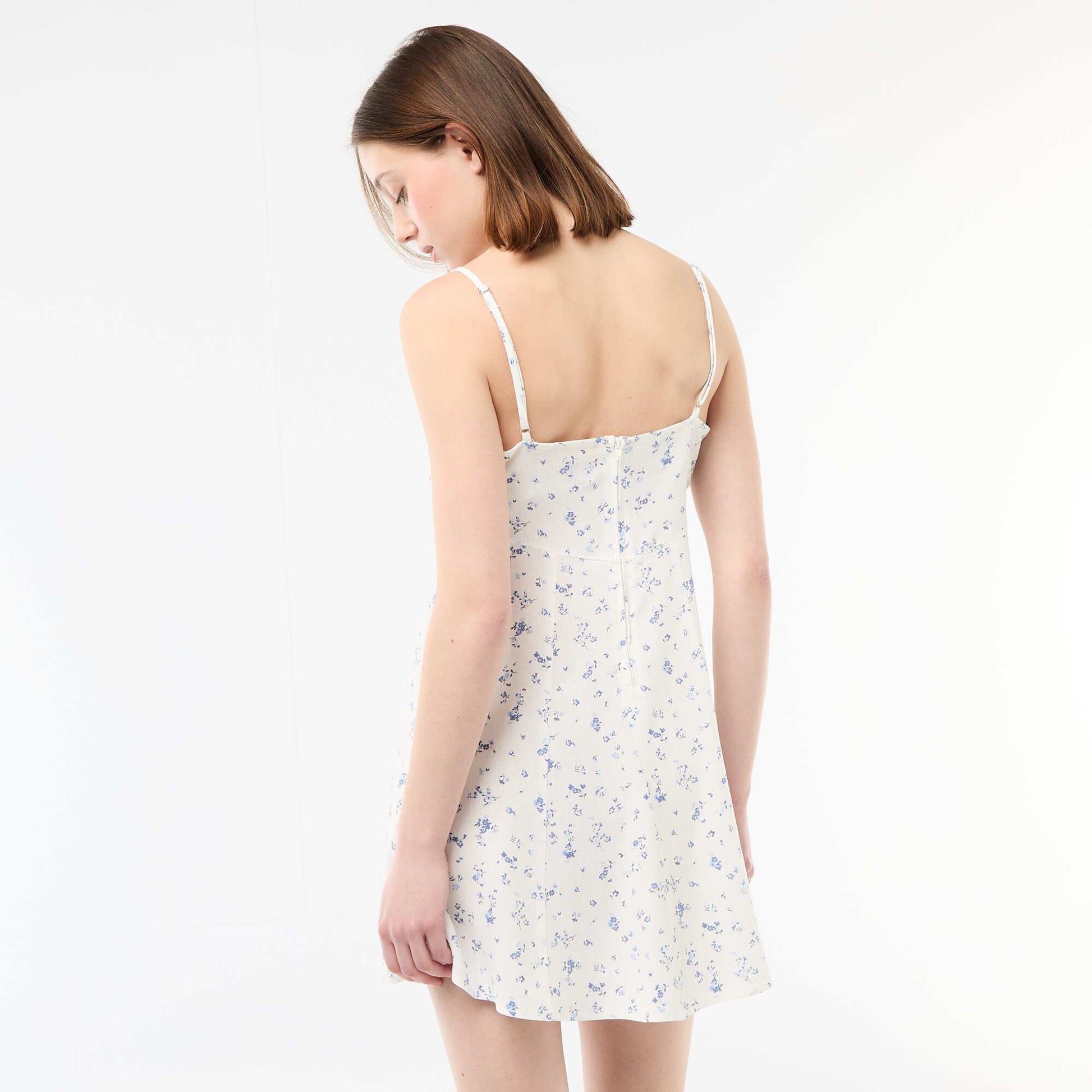 Robe fleurie en lin mélangé BLANC