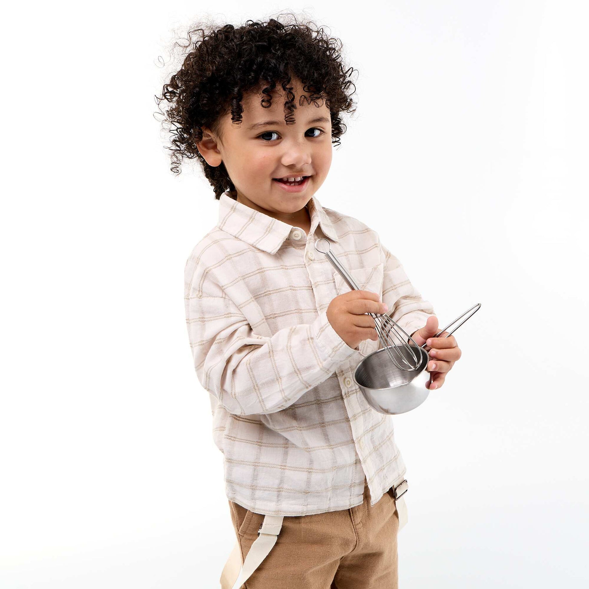 Chemise rayée à manches longues BEIGE