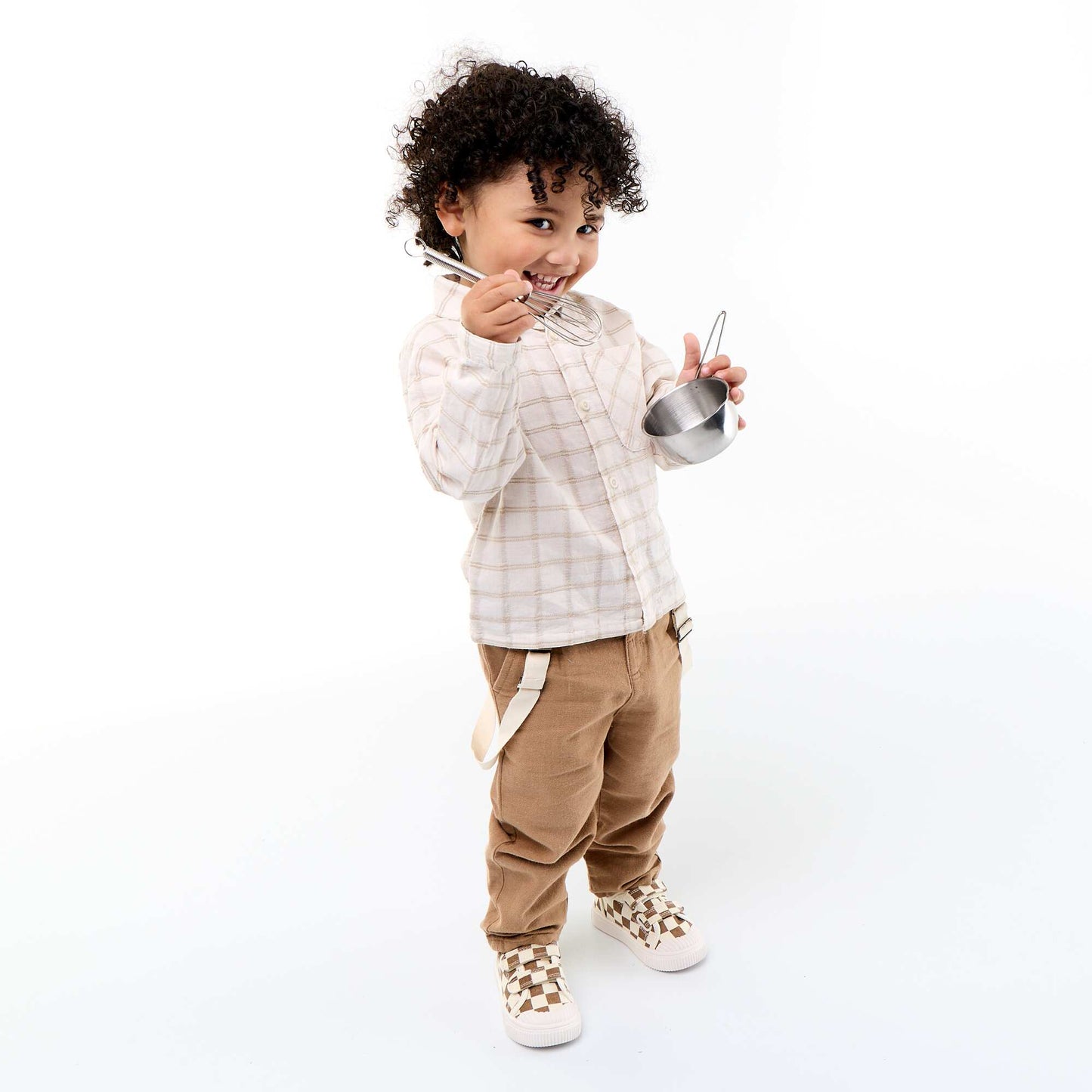 Chemise rayée à manches longues BEIGE