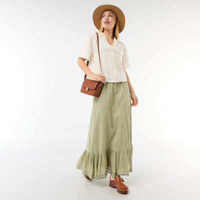 Jupe longue évasée avec macramé VERT