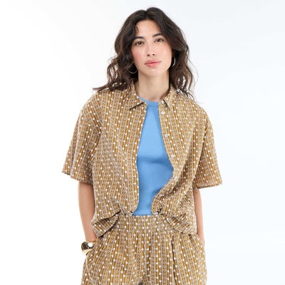 Chemise à manches courtes avec broderies MARRON