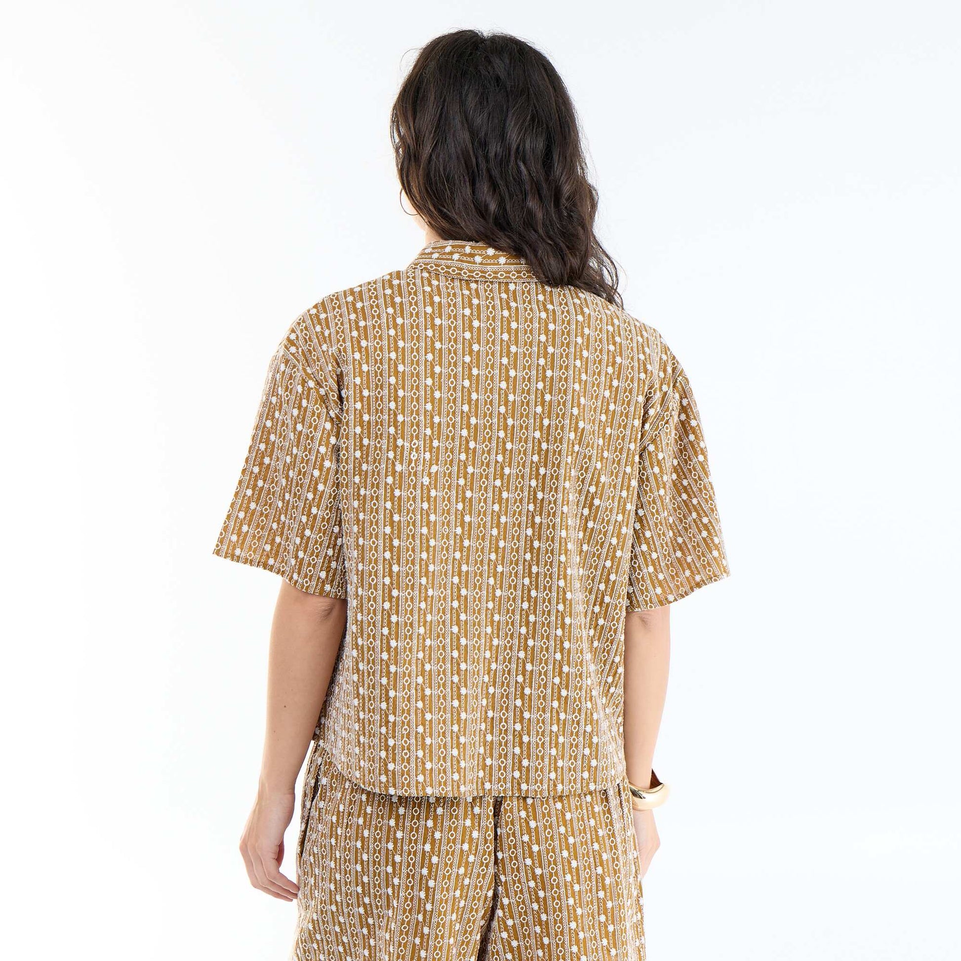 Chemise à manches courtes avec broderies MARRON