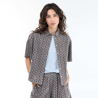 Chemise à manches courtes avec broderies MARRON