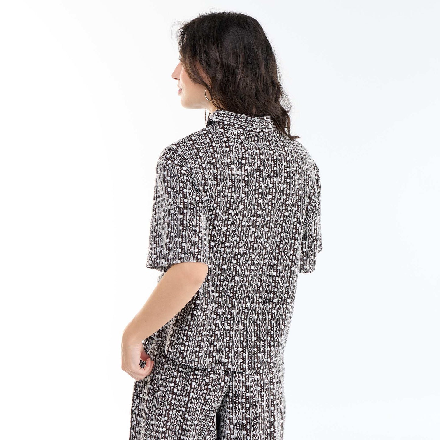 Chemise à manches courtes avec broderies MARRON