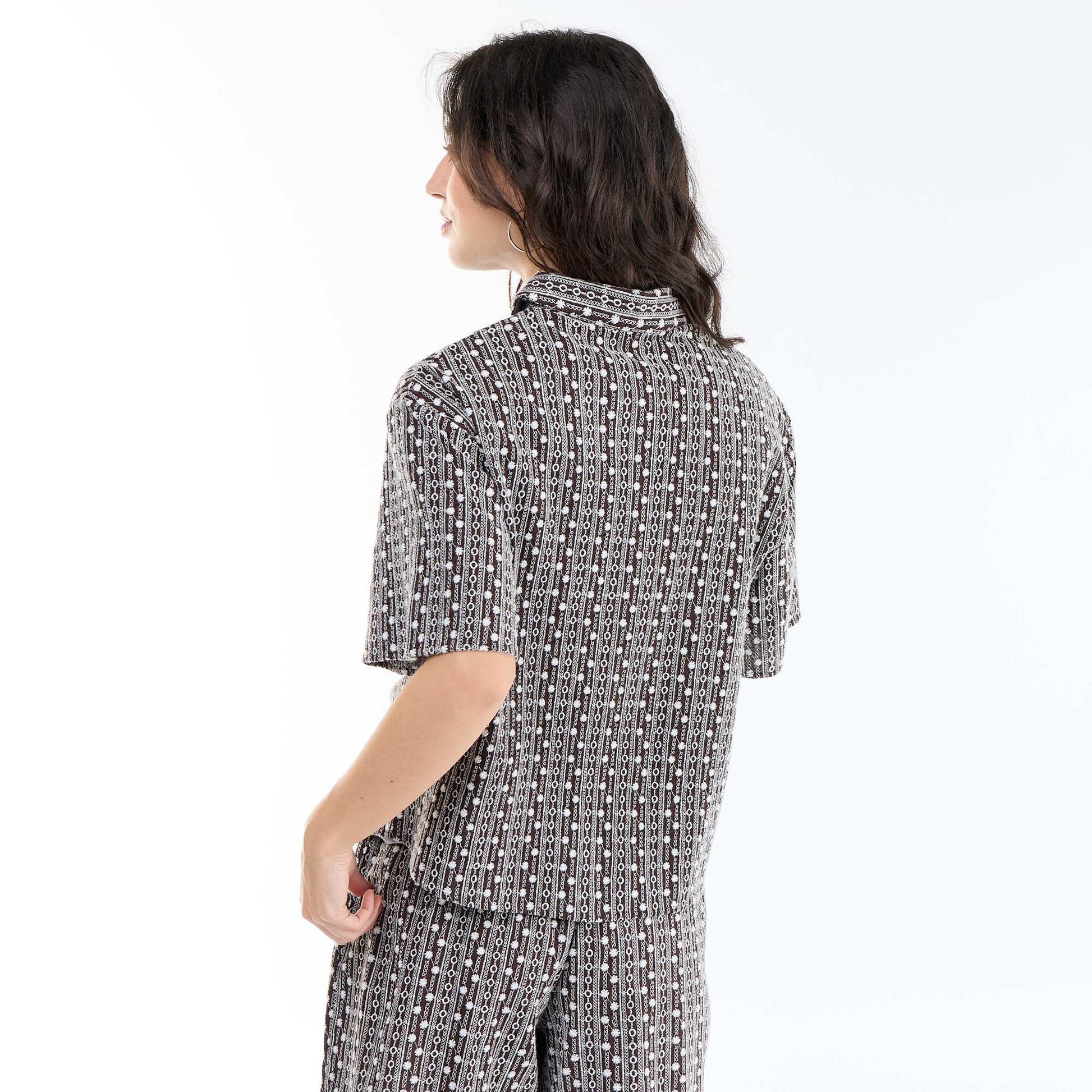 Chemise à manches courtes avec broderies MARRON