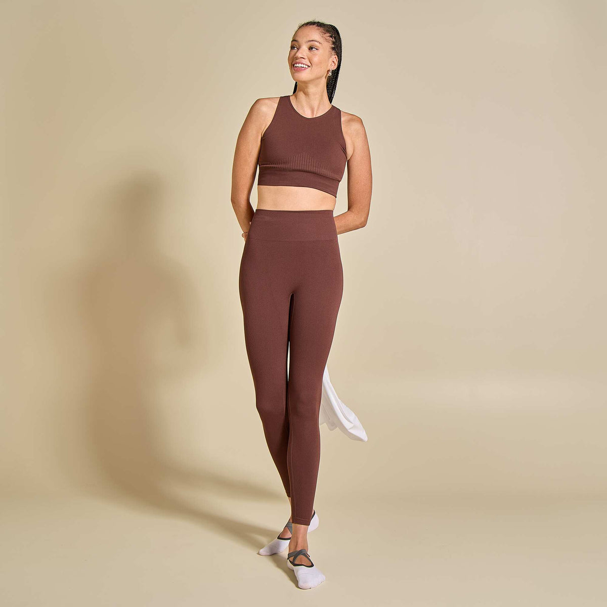 Legging de sport en rib MARRON