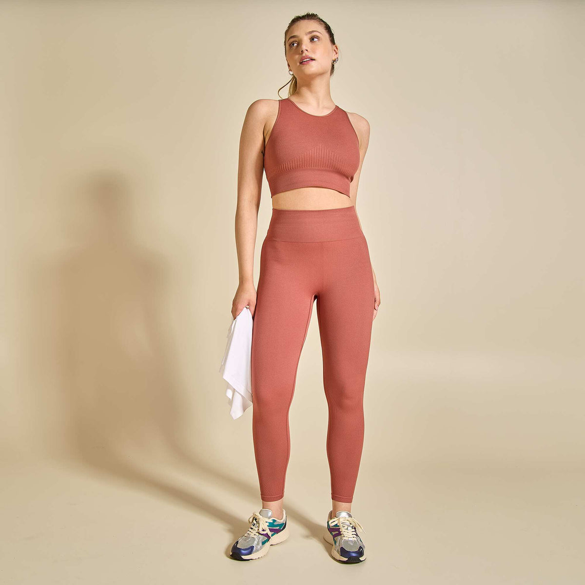 Legging de sport en rib MARRON