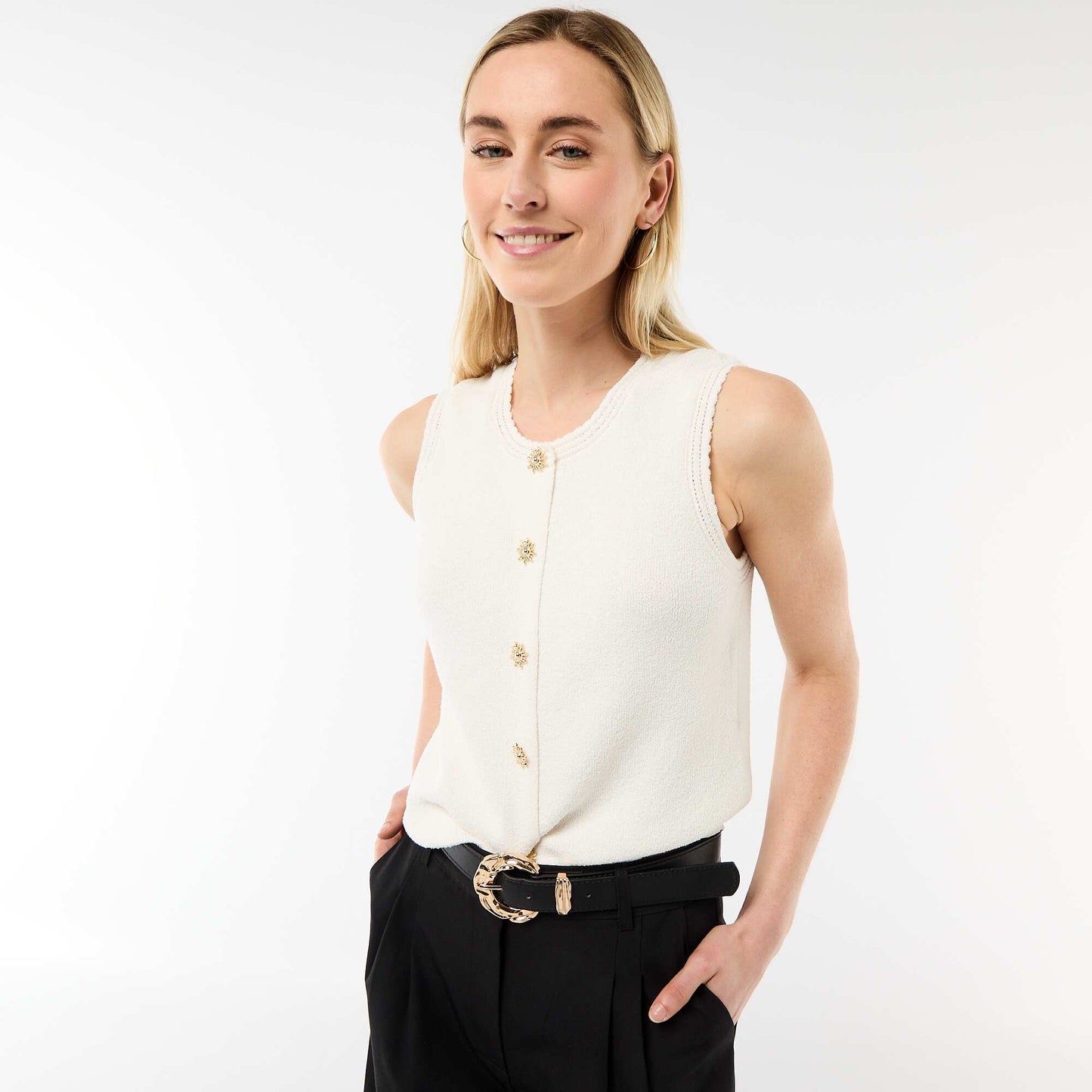 Top sans manches avec boutons dorés BEIGE