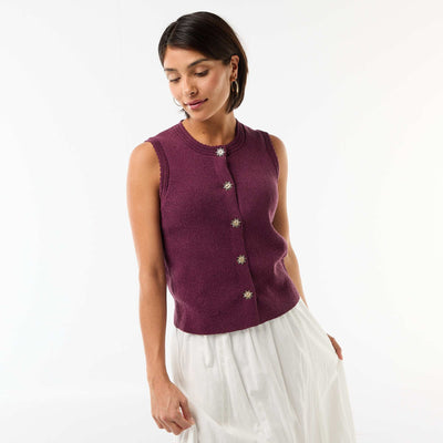 Top sans manches avec boutons dorés VIOLET