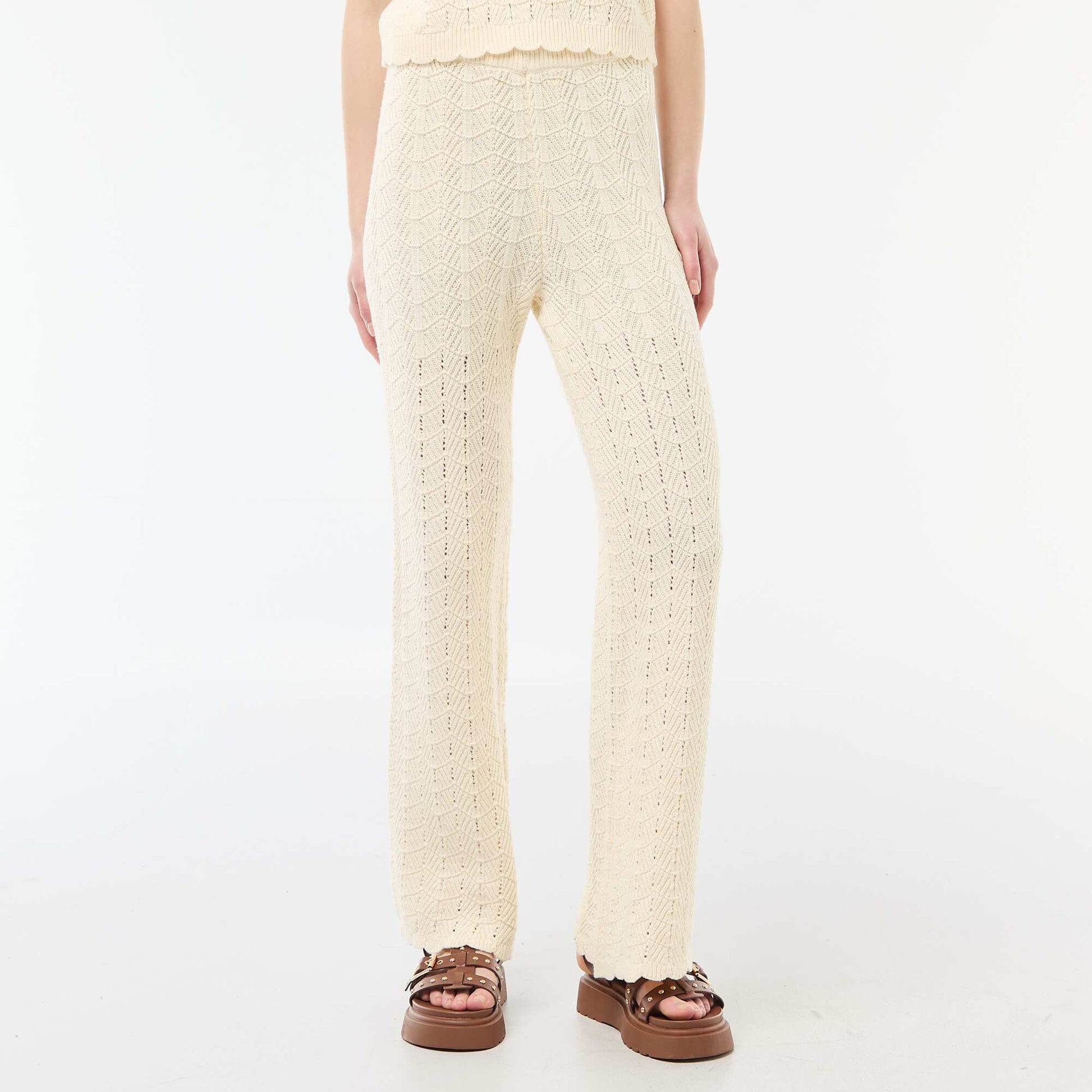 Pantalon large en crochet BEIGE