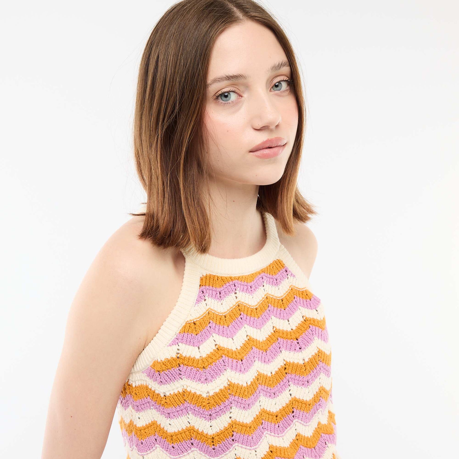 Top en crochet à emmanchures américaines BEIGE
