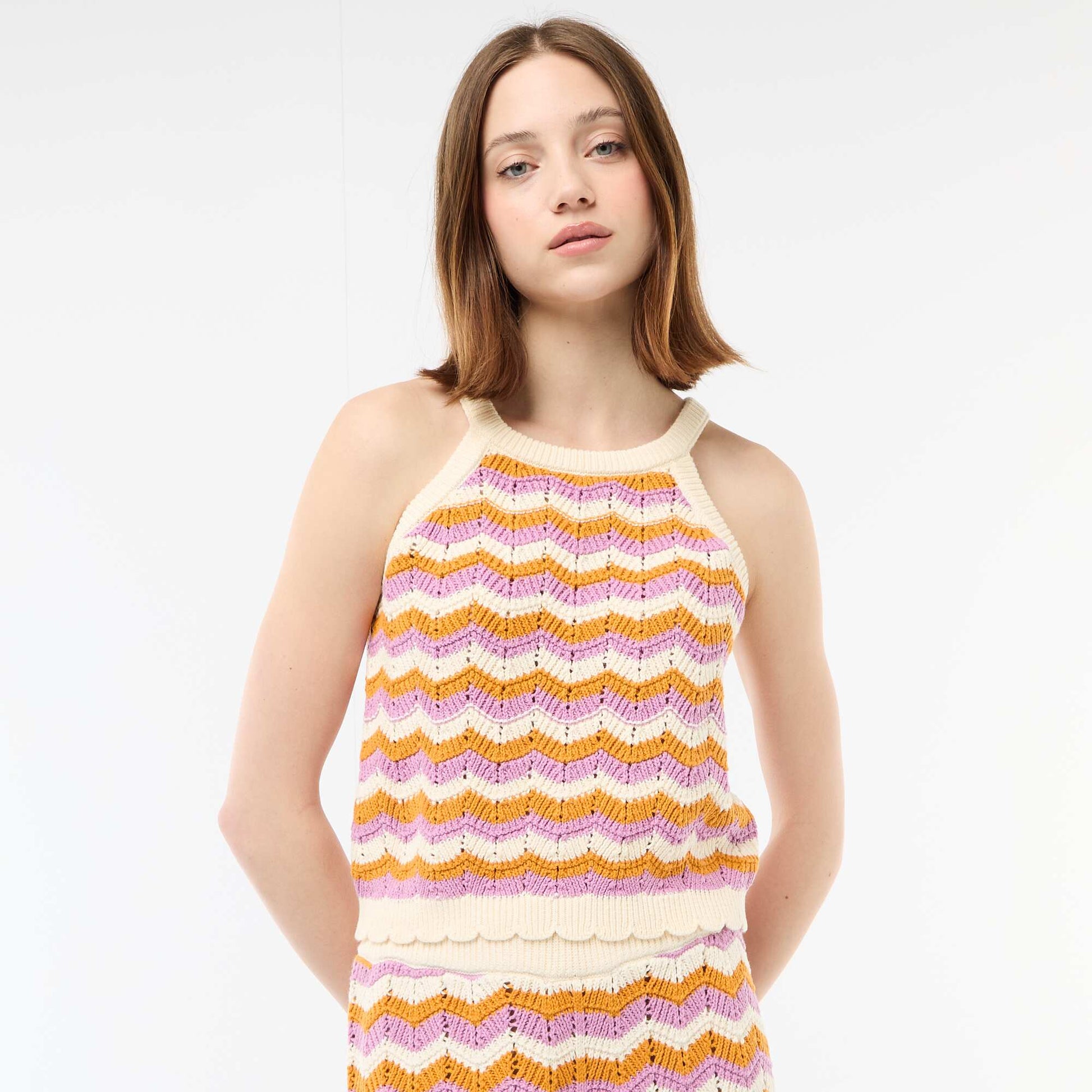 Top en crochet à emmanchures américaines BEIGE