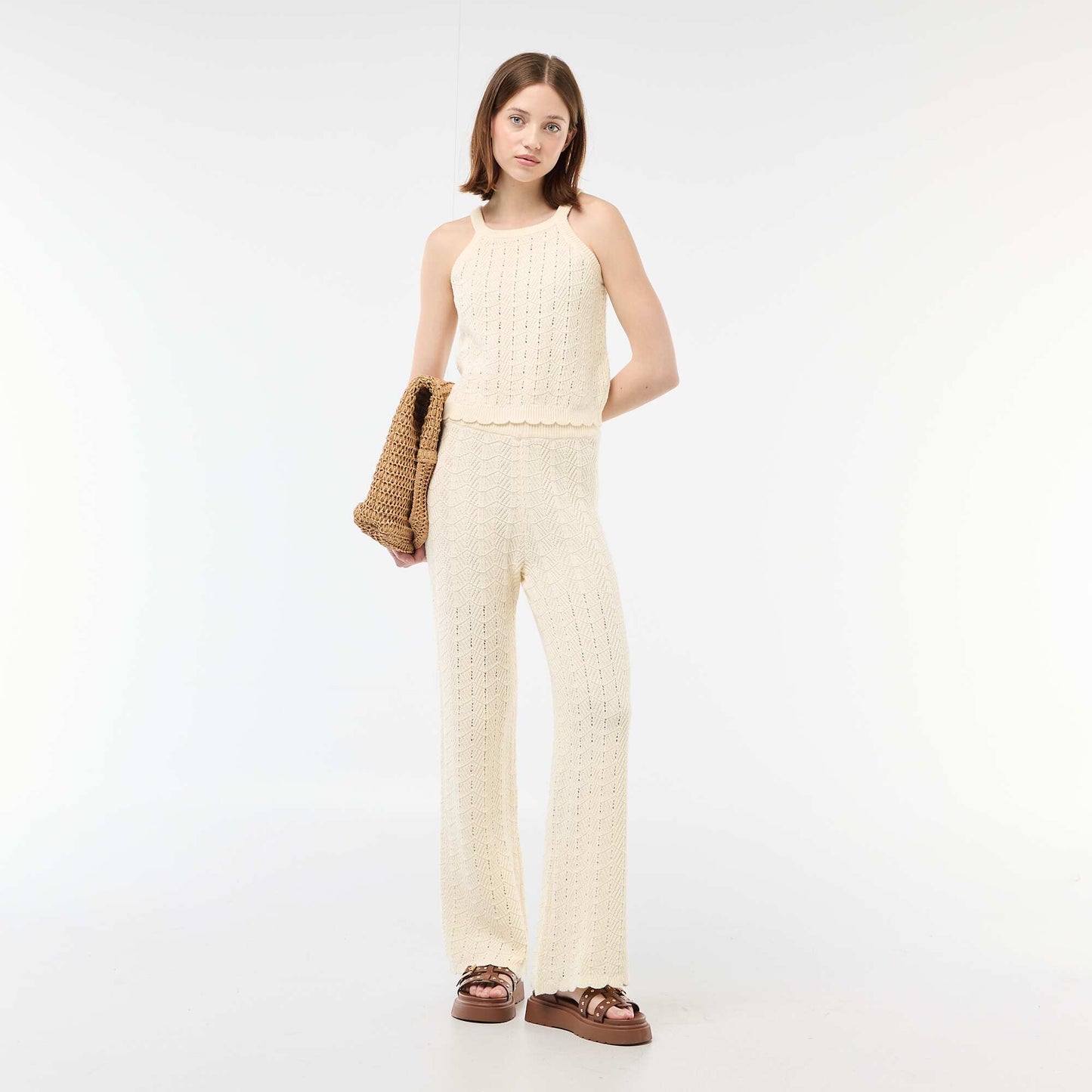 Top en crochet à emmanchures américaines BEIGE