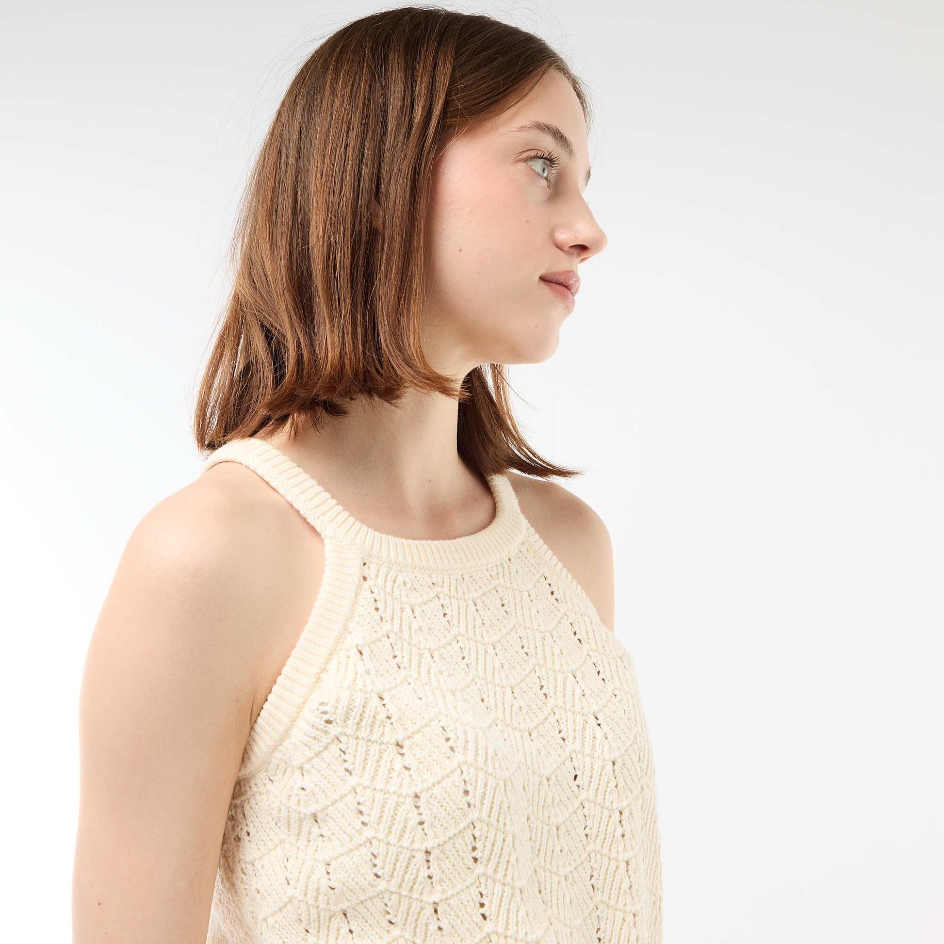 Top en crochet à emmanchures américaines BEIGE