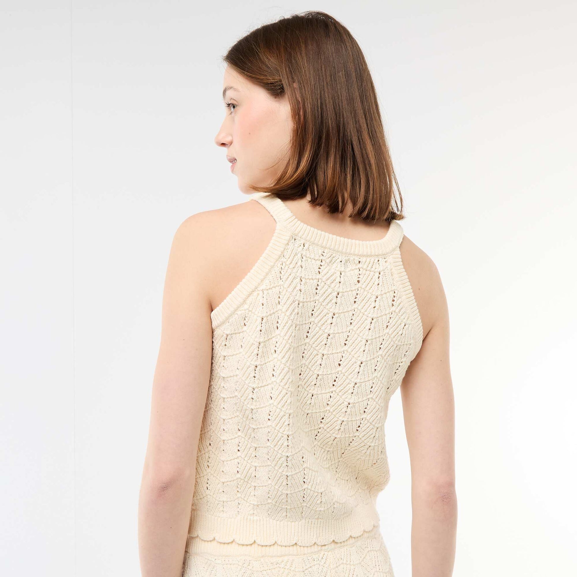 Top en crochet à emmanchures américaines BEIGE