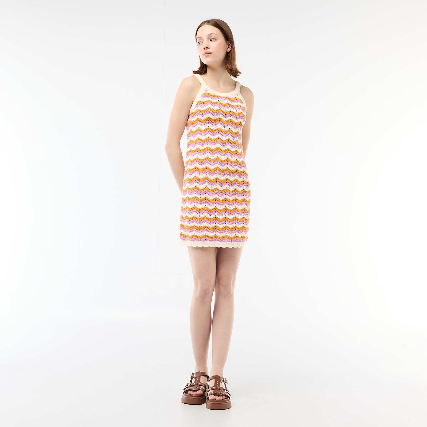 Robe en crochet tricolore BEIGE