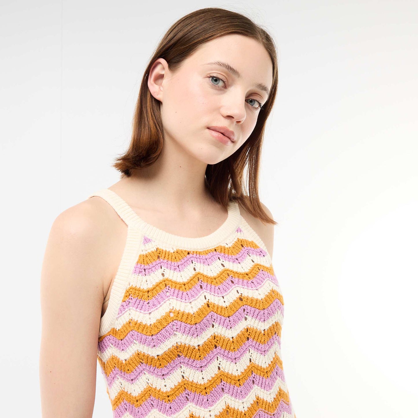 Robe en crochet tricolore BEIGE