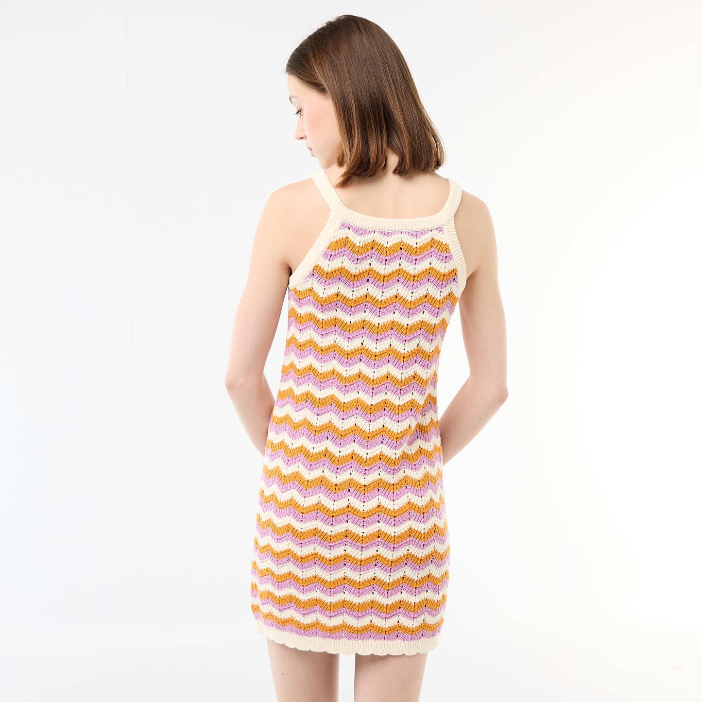 Robe en crochet tricolore BEIGE