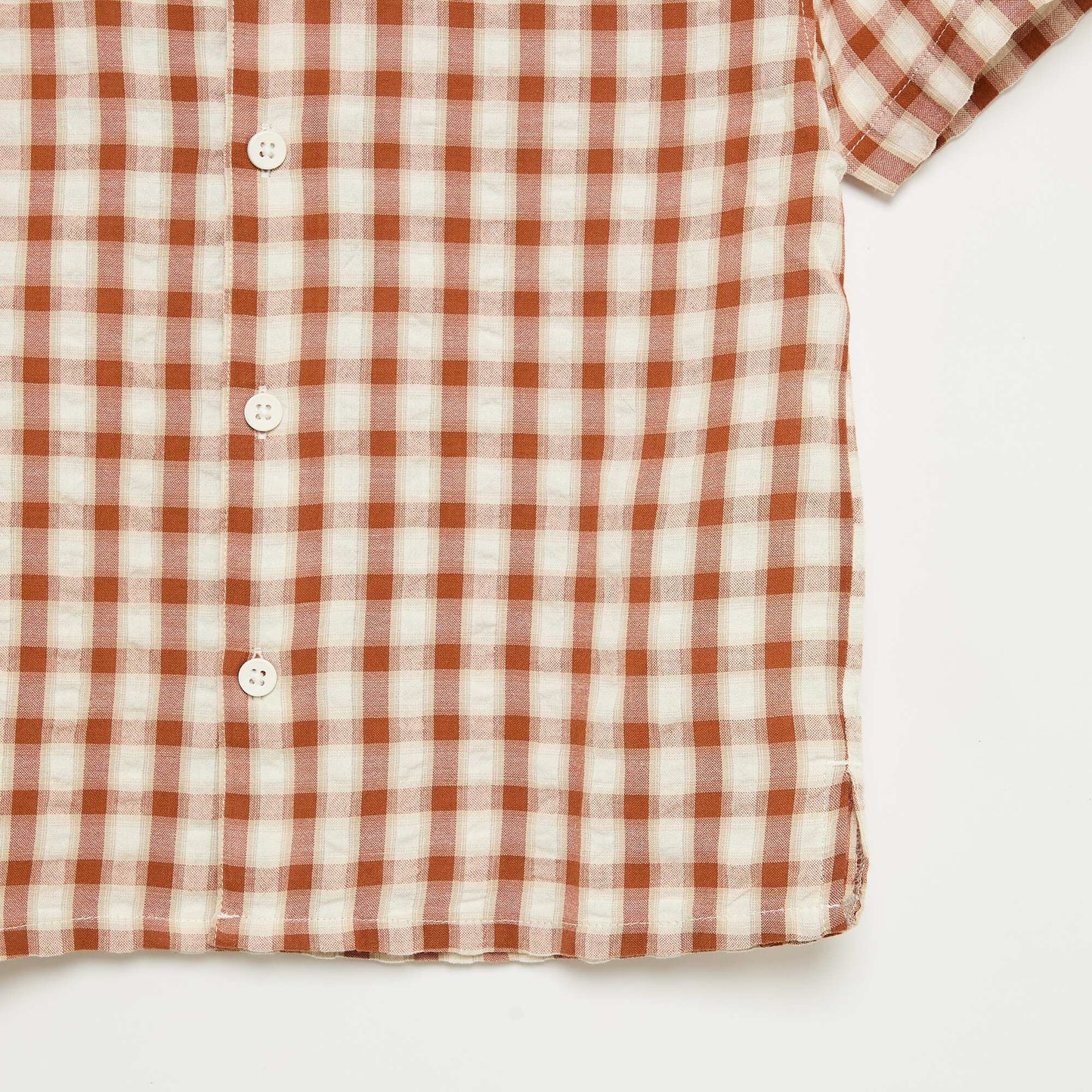 Chemise à carreaux et manches courtes MARRON